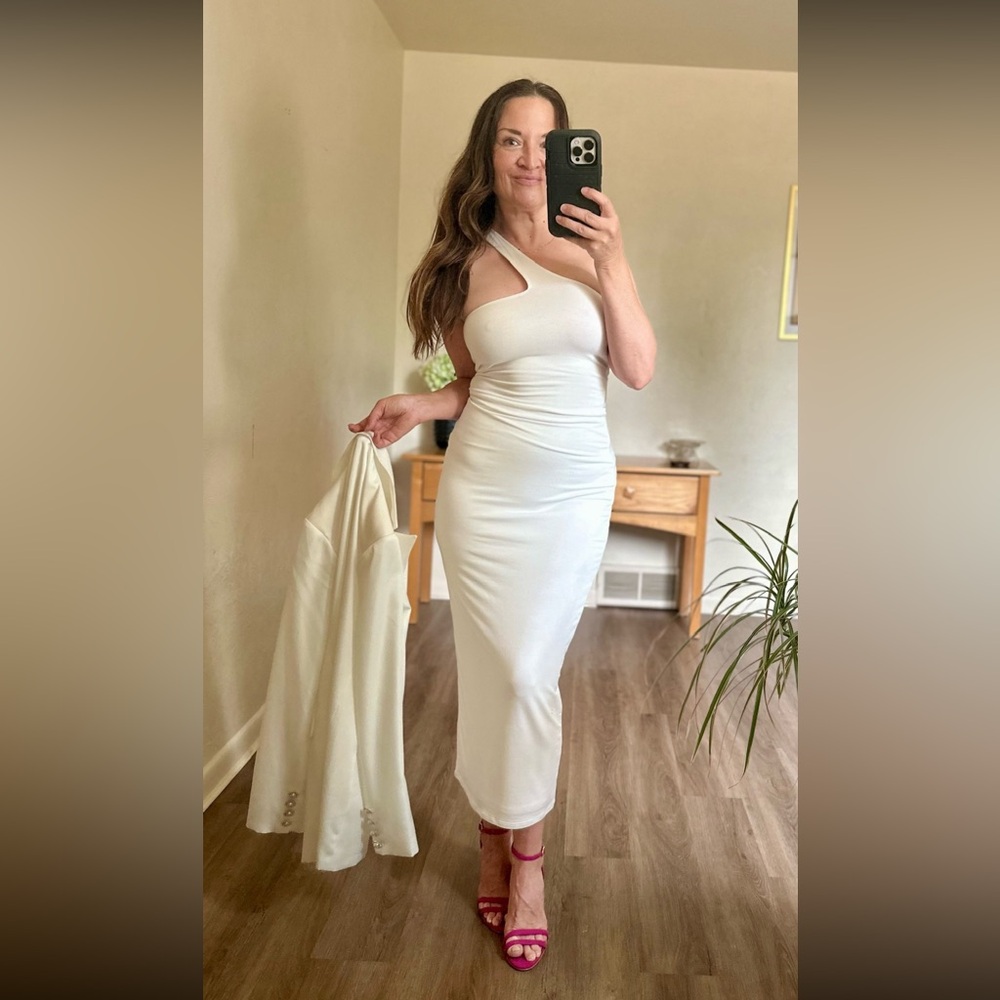 NWT AFRM Tropical White Ribbed Cut Out One-Shoulder Sheath Dress